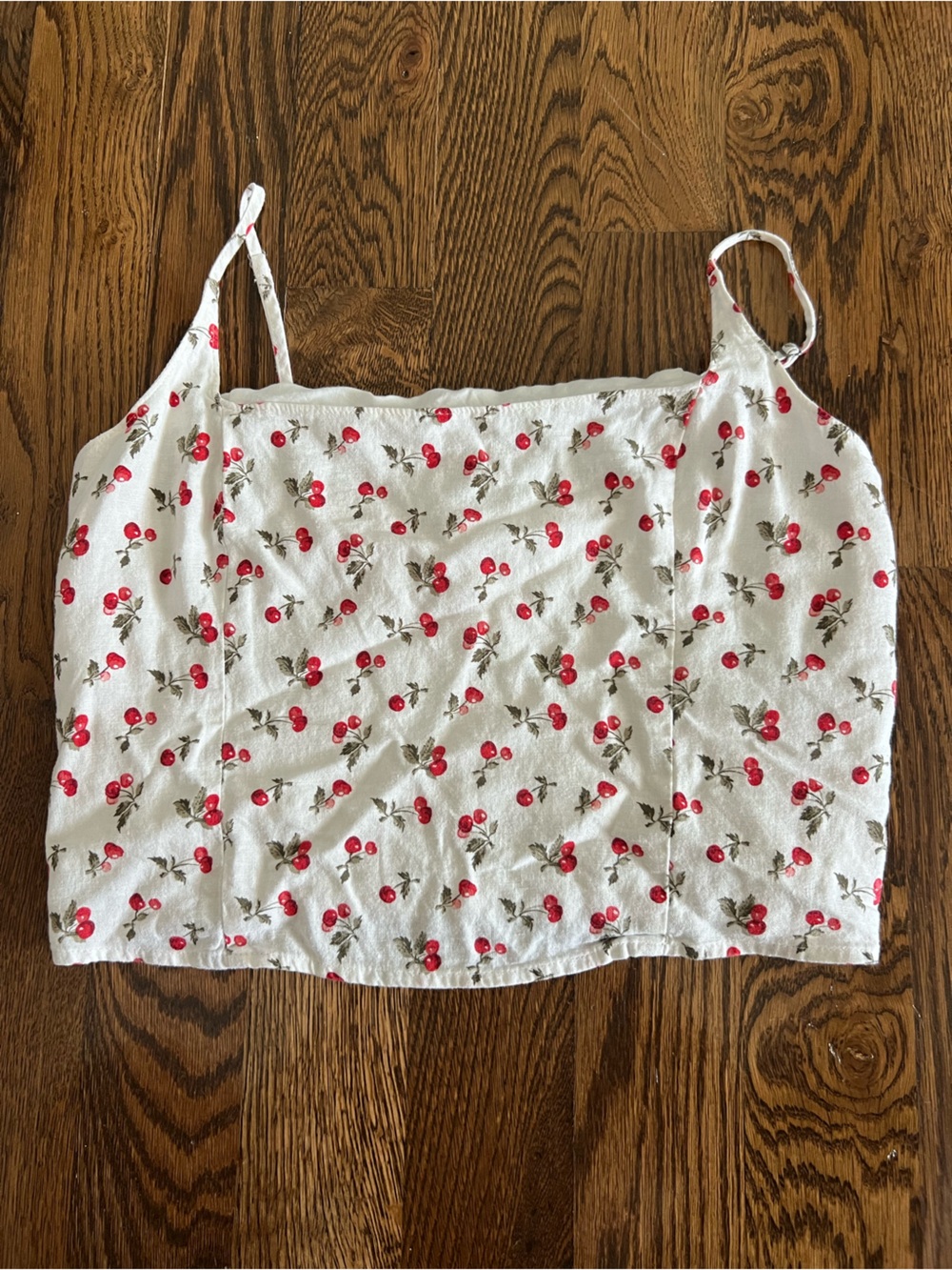 Abercrombie & Fitch White Cherry-Print Cami Crop Top